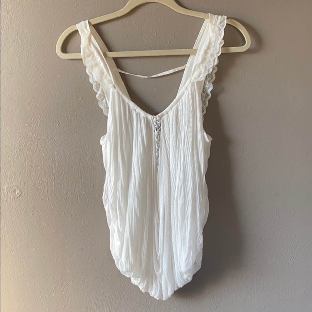 Free People White Lace-Trim Tank Top